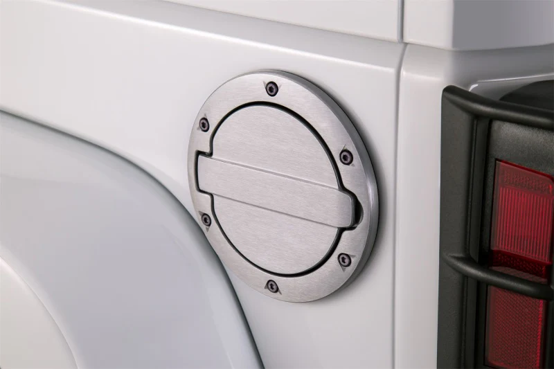 AMP Research 2007-2017 Jeep Wrangler JK 2/4 Door Fuel Door - Brushed - Image 7