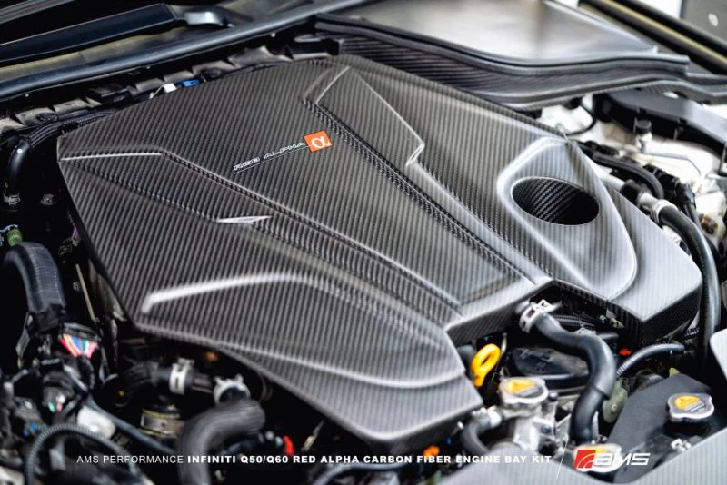 AMS Performance Infiniti 17+ Q60 / 16+ Q50 3.0TT Alpha Matte Carbon Engine Cover - Image 4