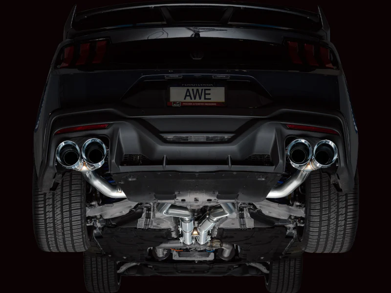 AWE 2024 Ford Mustang Dark Horse S650 RWD Track Edition Cat-Back Exhaust w/ Quad Chrome Silver Tips - Image 11
