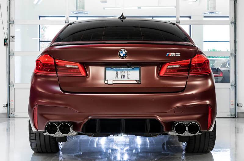 AWE Tuning 18-19 BMW M5 (F90) 4.4T AWD Cat-Back Exhaust - Track Edition (Chrome Silver Tips) - Image 2