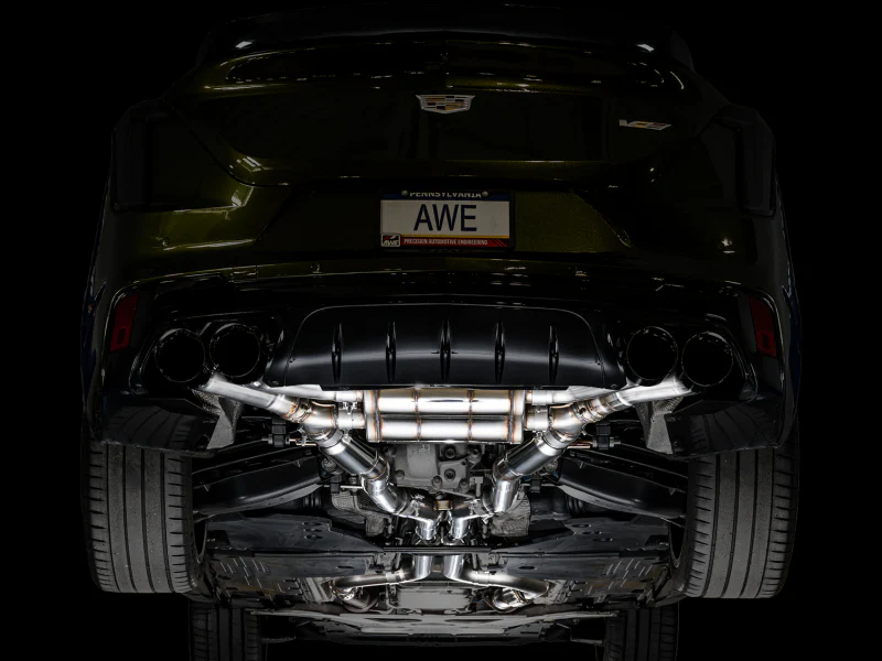 AWE Tuning 2021+ Cadillac CT4-V Blackwing SwitchPath Exhaust - Diamond Black Tips - Image 4