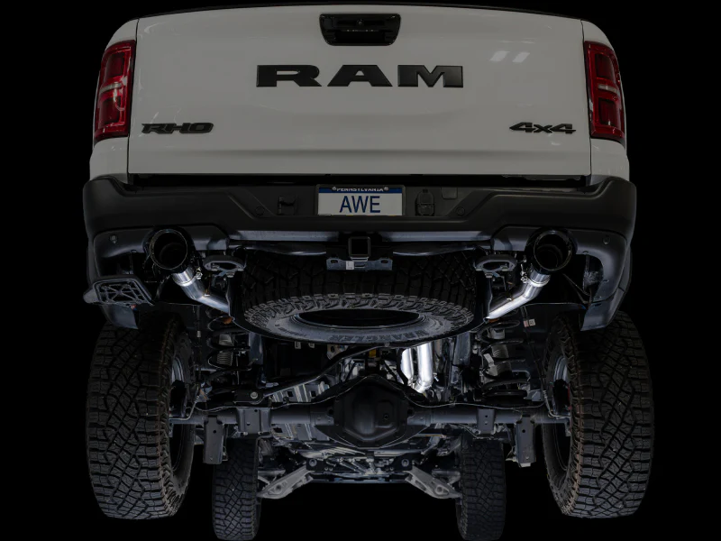 AWE Tuning 2025+ RAM 1500 RHO 3.0 I6 TT 0FG Dual Rear Exit Cat-Back Exhaust - Diamond Black Tips - Image 9