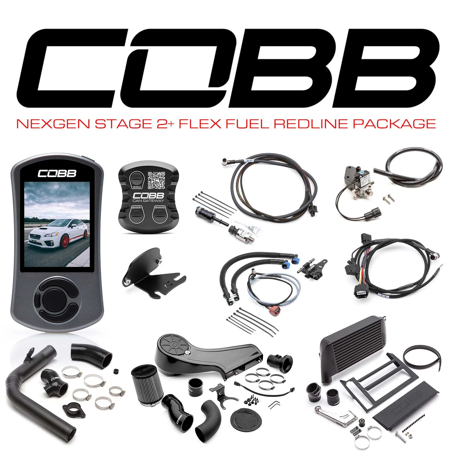 Cobb Subaru NexGen Stage 2 + CAN Flex Fuel Redline Carbon Fiber Power Package WRX 6MT 2015-2017 (Black)