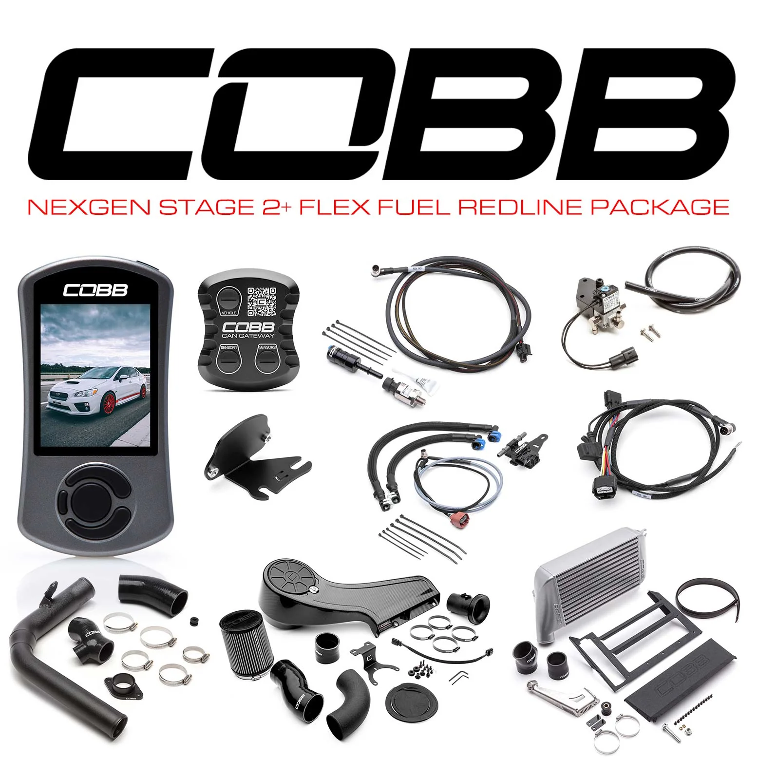 Cobb Subaru NexGen Stage 2 + CAN Flex Fuel Redline Carbon Fiber Power Package WRX 6MT 2015-2017 (Silver)