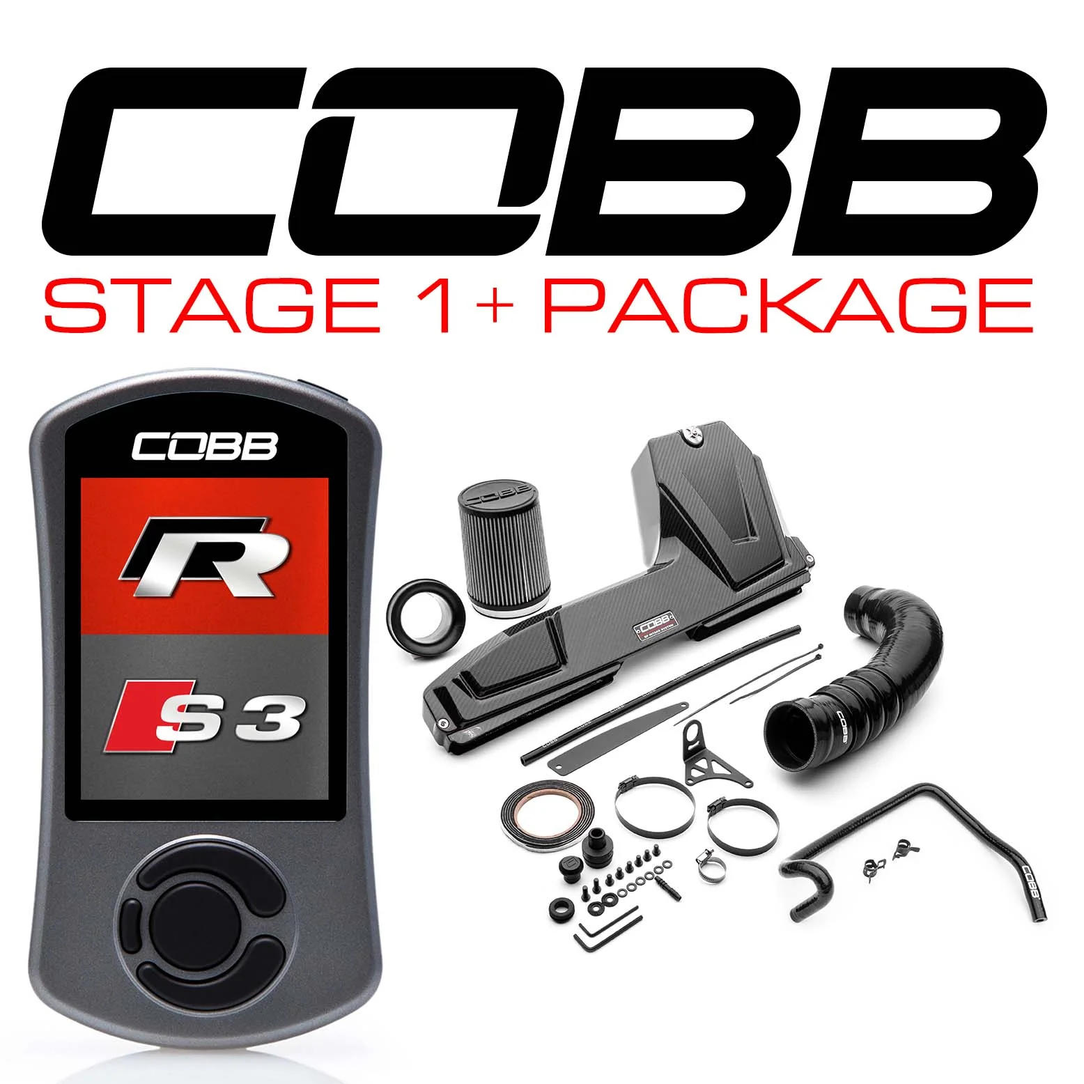 Cobb Stage 1 + Redline Carbon Fiber Power Package with DSG / S Tronic Flashing for Volkswagen (Mk7 / Mk7.5) Golf R, Audi S3 (8V)