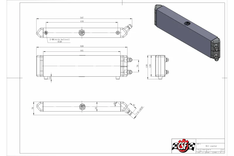 CSF Universal Dual-Pass Internal/External Oil Cooler - 22.0in L x 5.0in H x 2.25in W - Image 4