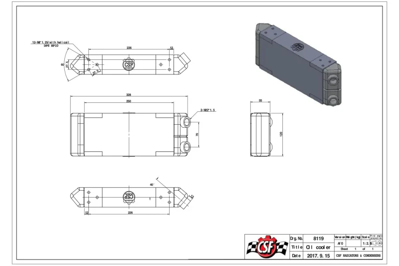 CSF Universal Dual-Pass Oil Cooler - M22 x 1.5 - 13in L x 4.75in H x 2.16in W - Image 7