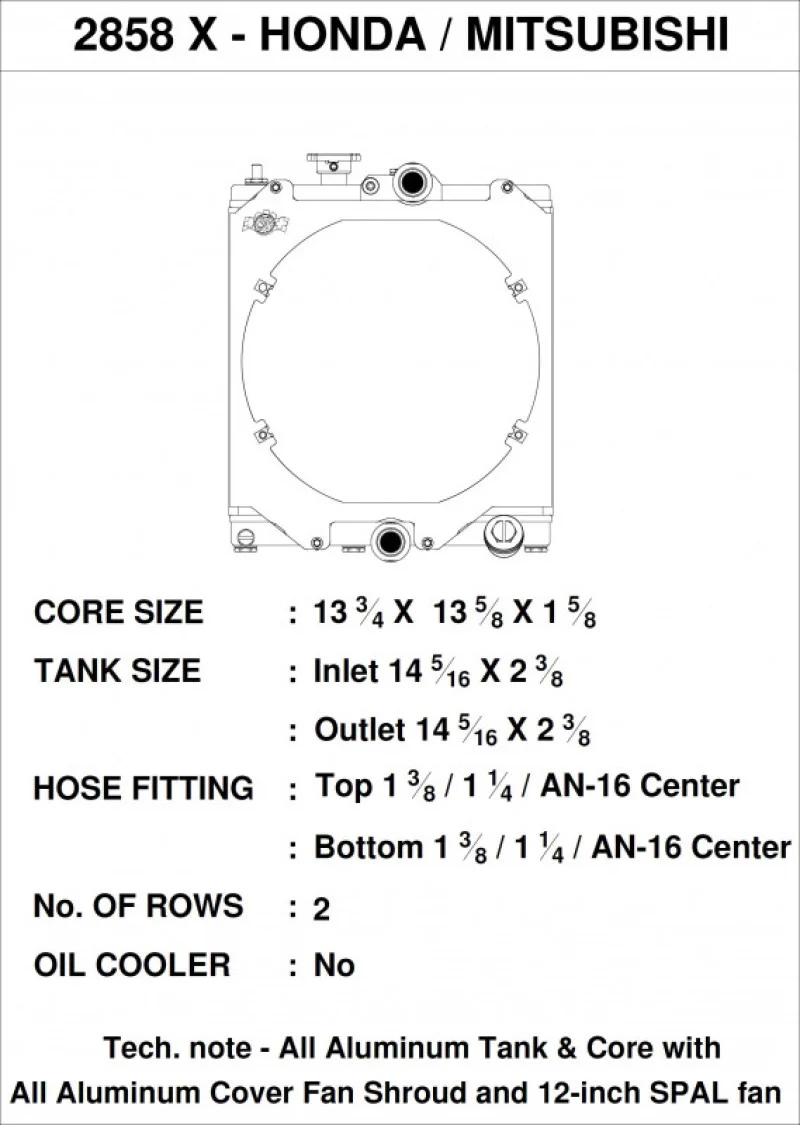 CSF Universal Half Radiator w/-16AN & Slip-On Fittings/12in SPAL Fan & Shroud - Image 3