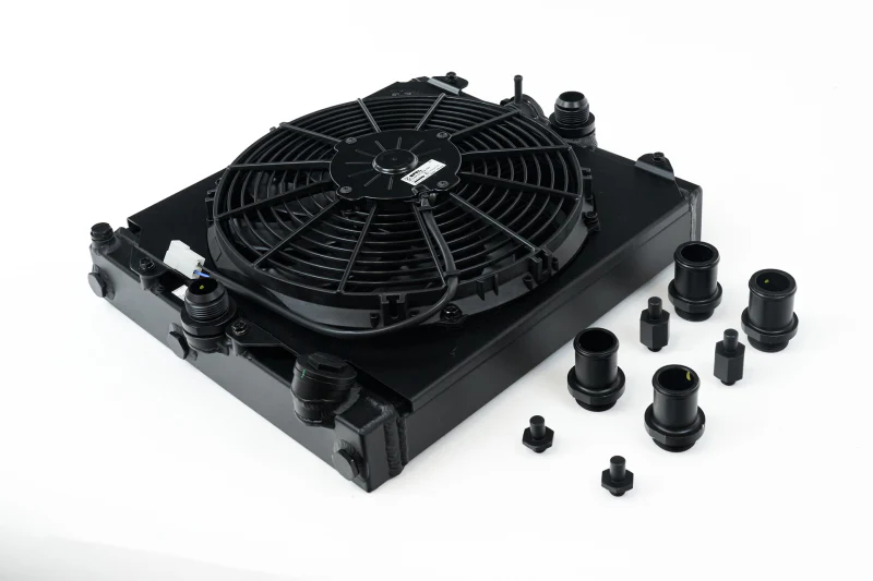 CSF Universal Half Radiator w/-16AN & Slip-On Fittings/12in SPAL Fan & Shroud - Black Finish - Image 6