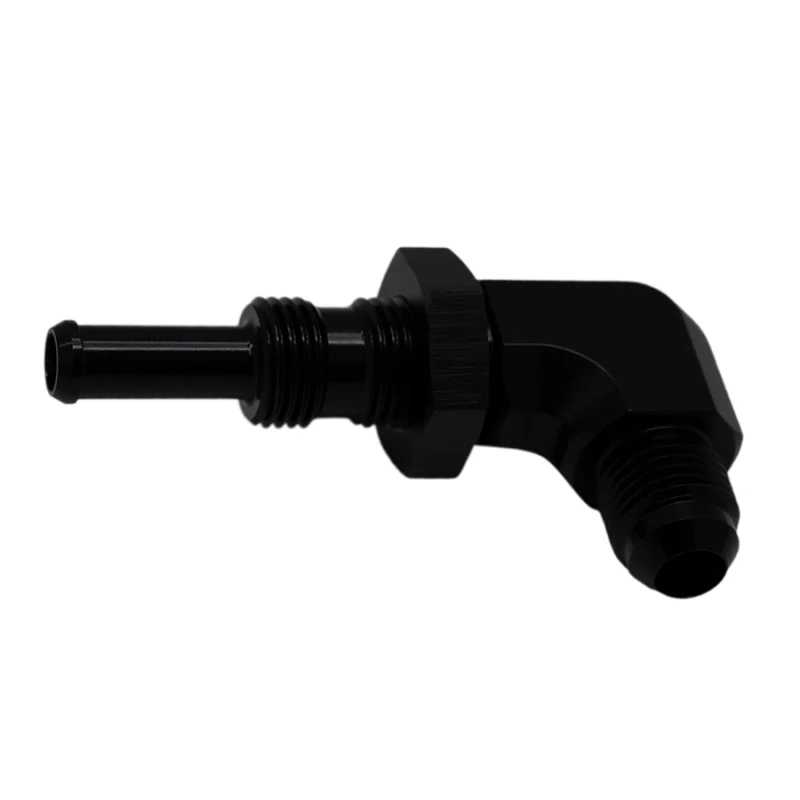 DeatschWerks 6AN Male Flare to 5/16in Male Barb Bulkhead Adapter 90-Degree - Anodized Matte Black - Image 3