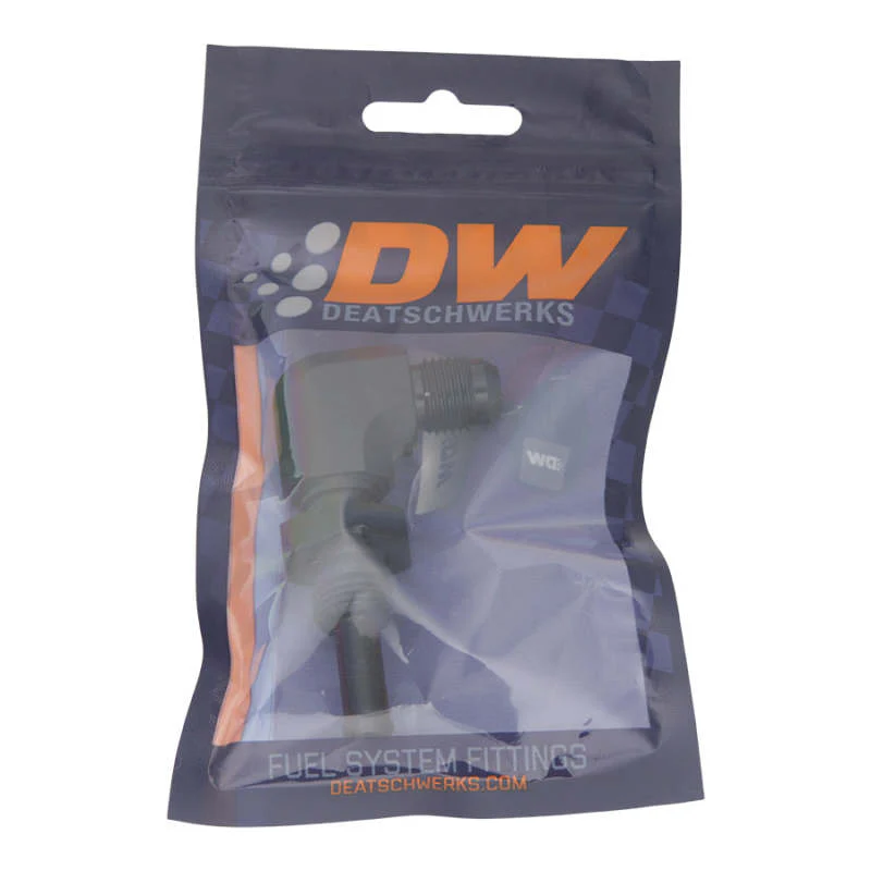 DeatschWerks 6AN Male Flare to 5/16in Male Barb Bulkhead Adapter 90-Degree - Anodized Matte Black - Image 4