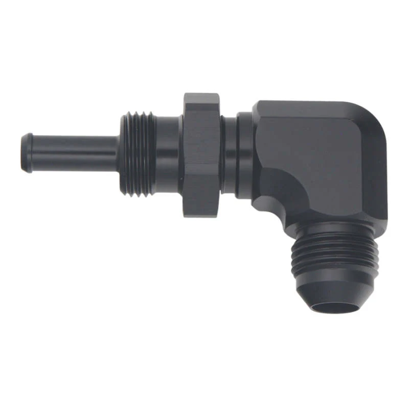 DeatschWerks 8AN Male Flare to 5/16in Male Barb Bulkhead Adapter 90-Degree - Anodized Matte Black - Image 3