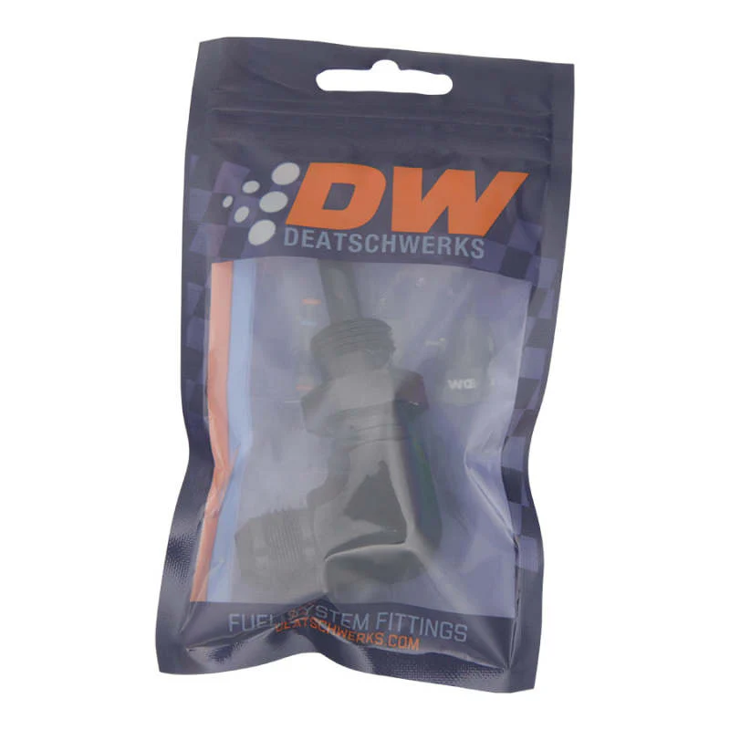 DeatschWerks 8AN Male Flare to 5/16in Male Barb Bulkhead Adapter 90-Degree - Anodized Matte Black - Image 4