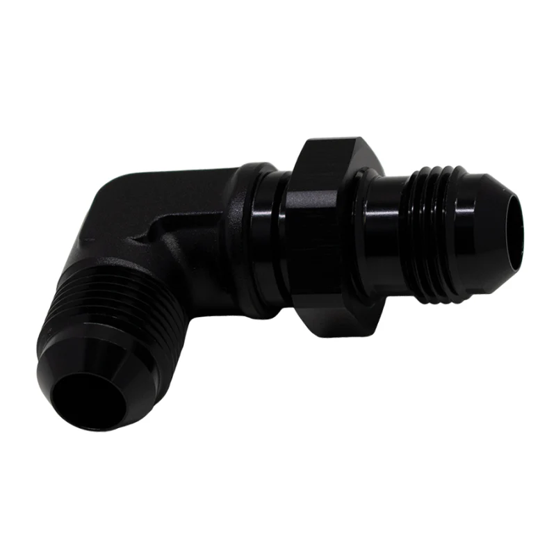 DeatschWerks 8AN Male Flare to 8AN Male Flare Bulkhead Adapter 90-Degree - Anodized Matte Black - Image 2