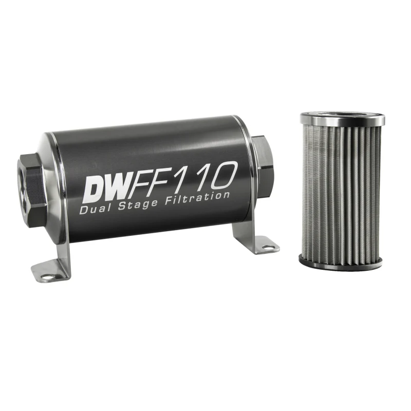 DeatschWerks Stainless Steel 10AN 10 Micron Universal Inline Fuel Filter Housing Kit (110mm) - Image 2