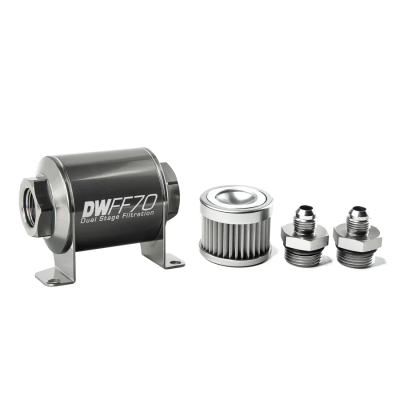 DeatschWerks Stainless Steel 6AN 10 Micron Universal Inline Fuel Filter Housing Kit (70mm) - Image 2