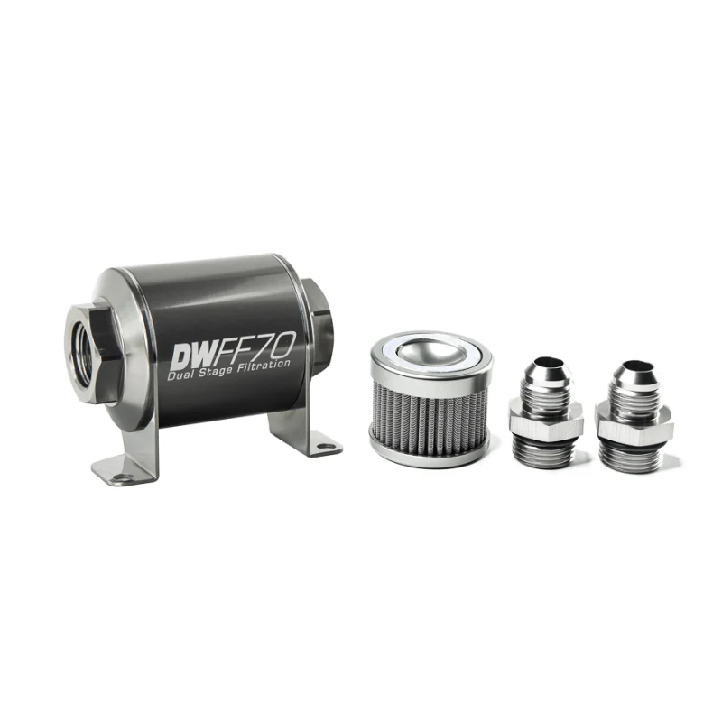 DeatschWerks Stainless Steel 8AN 10 Micron Universal Inline Fuel Filter Housing Kit (70mm) - Image 2