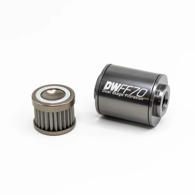DeatschWerks Stainless Steel 8AN 100 Micron Universal Inline Fuel Filter Housing Kit (70mm) - Image 3