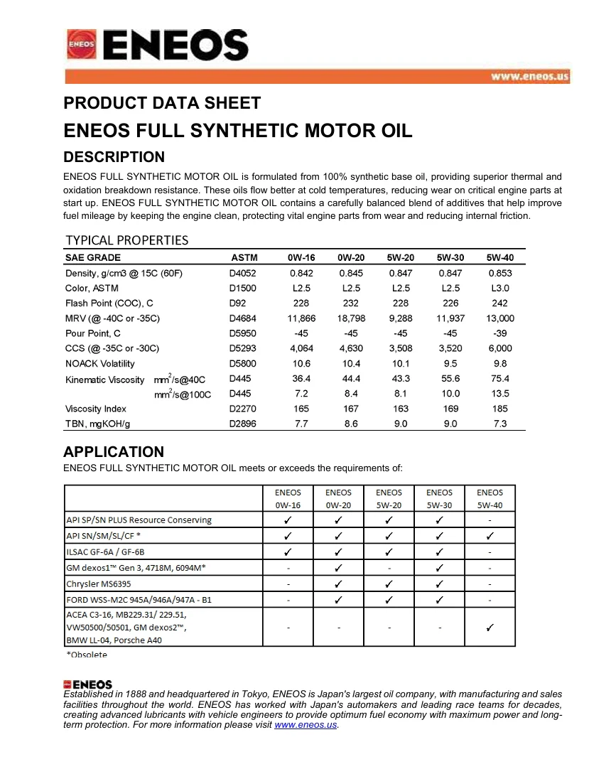 ENEOS 5W-20 Fully Synthetic Motor Oil (1-Quart, Single Pack) - Image 7