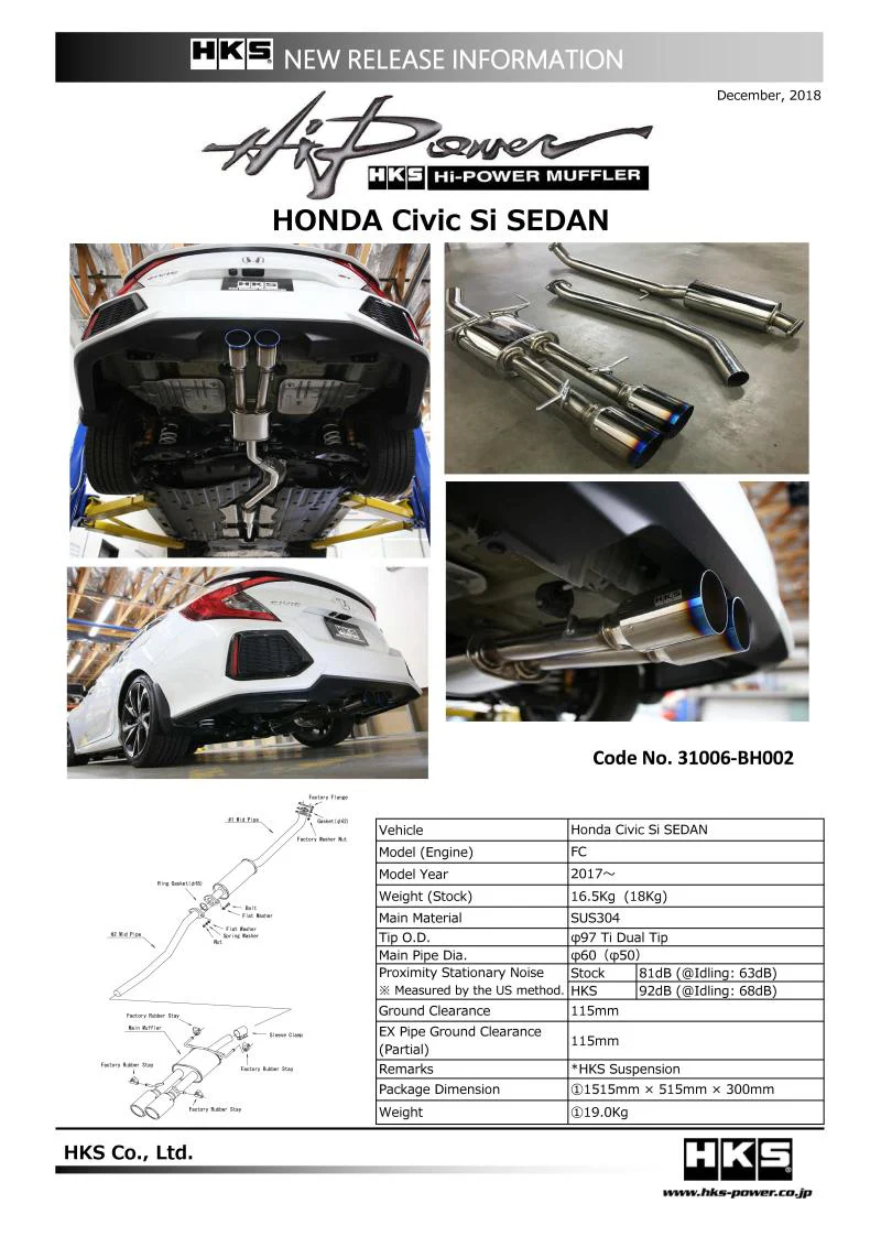 HKS 17+ Honda Civic Si Sedan (FC) Hi-Power Muffler Exhaust - Image 3