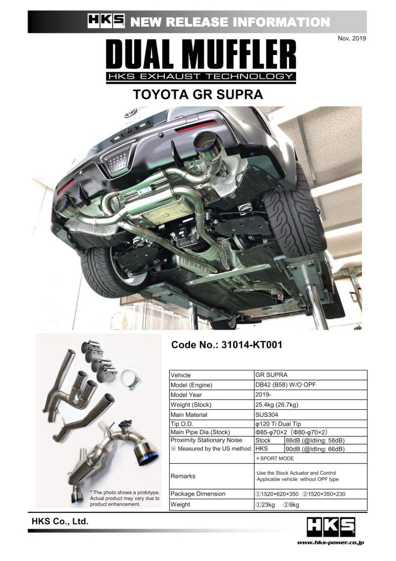 HKS 2019+ Toyota GR Supra w/o OPF Dual Hi-Power Titanium Tip Catback Exhaust - Image 2