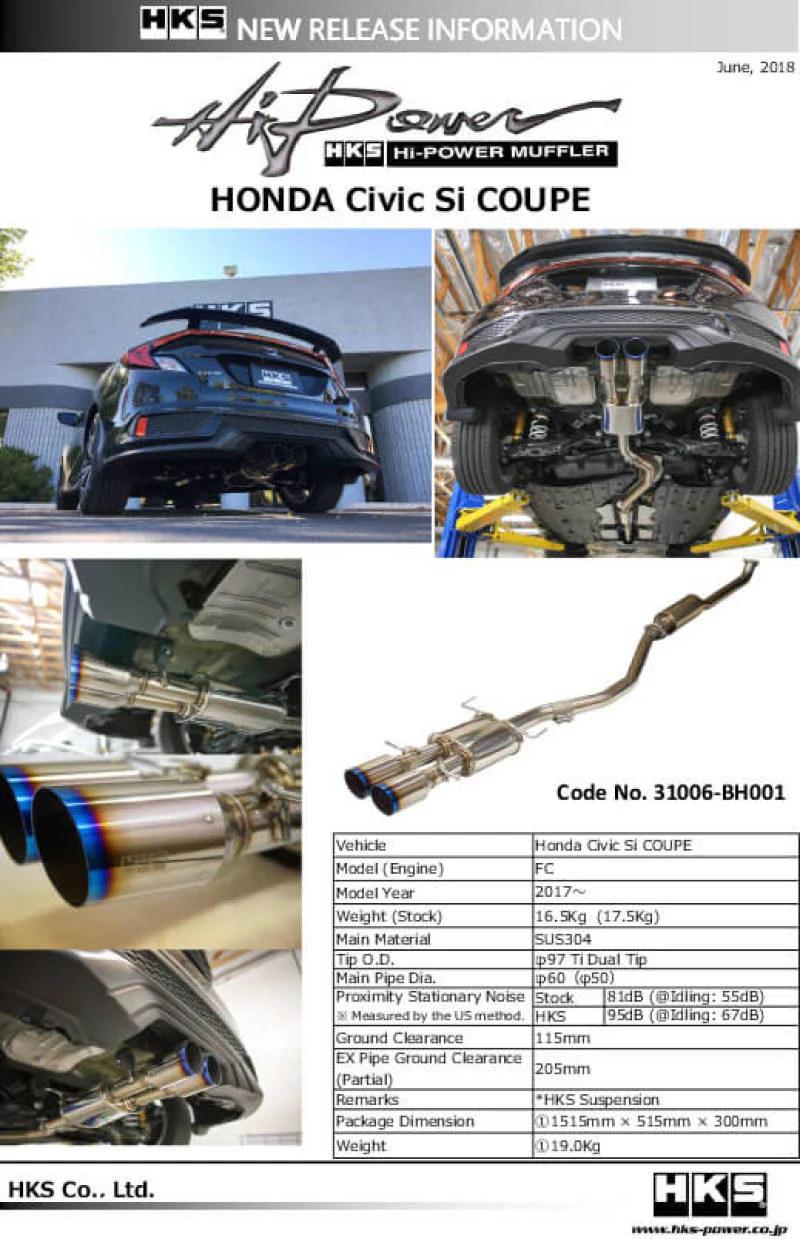 HKS Hi-Power Muffler for Civic SI Coupe (FC3) - Image 2