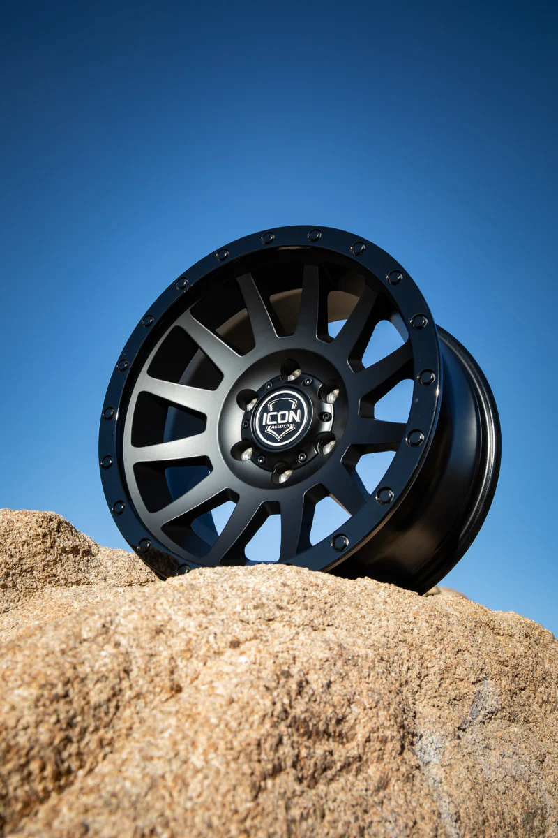 ICON Compression 18x9 6x5.5 0mm Offset 5in BS 106.1mm Bore Double Black Wheel - Image 4