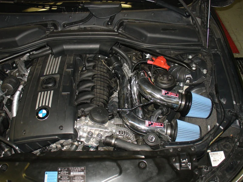 Injen 08-09 535i E60 3.0L L6 Twin intake & AMSOIL Filters Wrinkle Black Short Ram Intake - Image 5