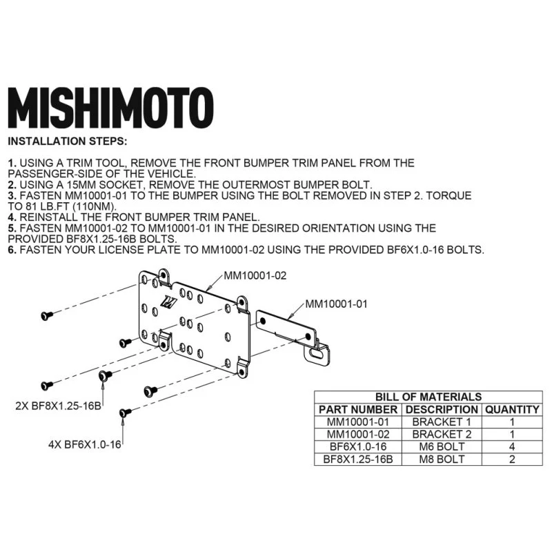 Mishimoto 2021+ Ford Bronco Plastic Bumper License Plate Relocation - Image 3