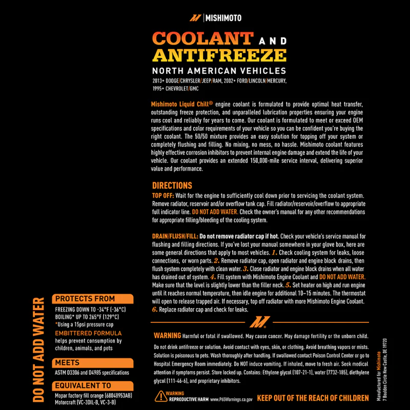 Mishimoto Liquid Chill EG Coolant, North American Vehicles, Orange - Image 2