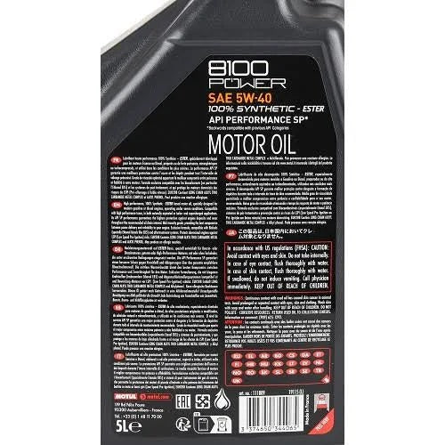 Motul 8100 POWER 5W-40 Full Synthetic (Ester) Motor Oil – 5 Liter (111809 / MOT-111809) - 10 Pack - Image 4