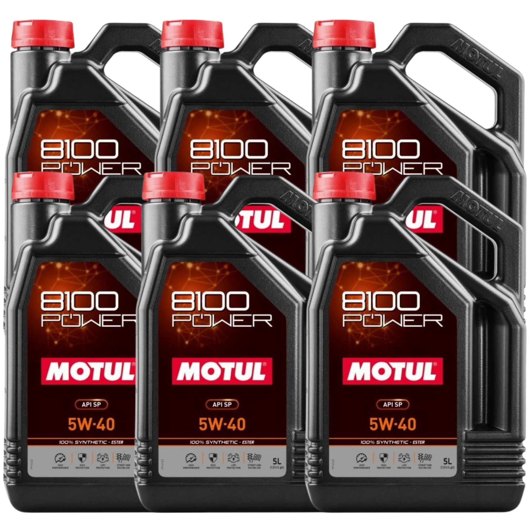 Motul 8100 POWER 5W-40 Full Synthetic (Ester) Motor Oil – 5 Liter (111809 / MOT-111809) - 6 Pack