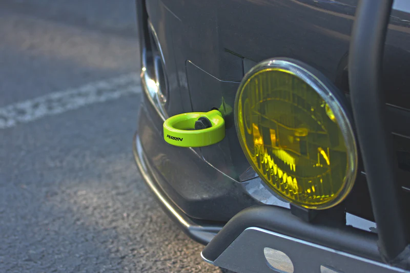PERRIN 08-14 Subaru WRX & STI / 08-11 Impreza / 05-09 Legacy Tow Hook Kit (Front) - Neon Yellow - Image 2