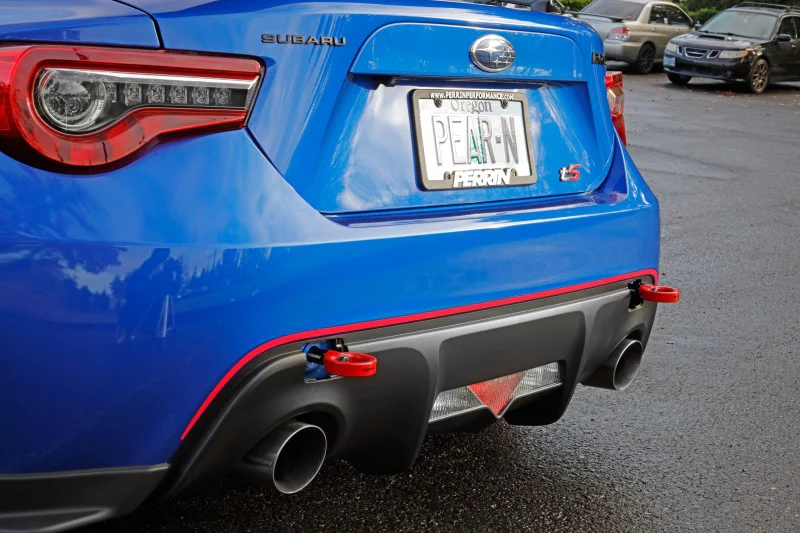 PERRIN 13-26 Subaru BRZ / 13-20 Scion FRS & Toyota 86 / 22-26 GR86 Tow Hook Kit (Rear) - Red - Image 3