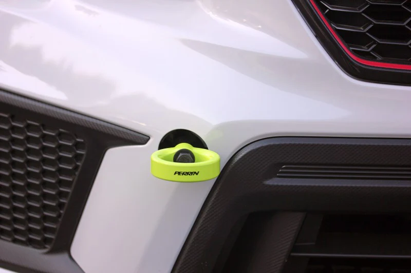 PERRIN 18-21 Subaru WRX & STI / 13-25 BRZ / 17-20 Toyota 86 Tow Hook Kit (Front) - Neon Yellow - Image 3
