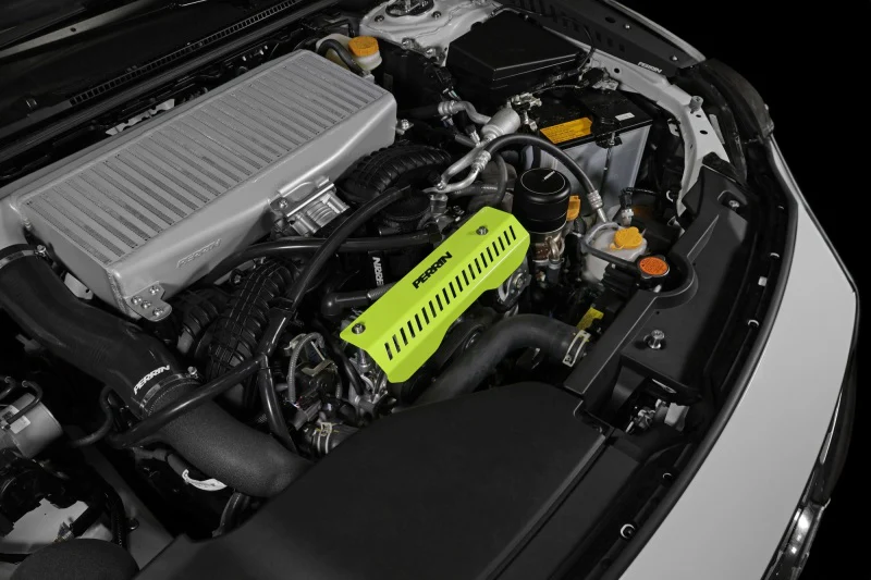 PERRIN 22-26 Subaru WRX Pulley Cover - Neon Yellow (SHORT - For Use w/PERRIN AOS) - Image 3