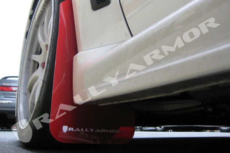 Rally Armor 08-17 Mitsubishi EVO X Red UR Mud Flap w/ White Logo - Image 2
