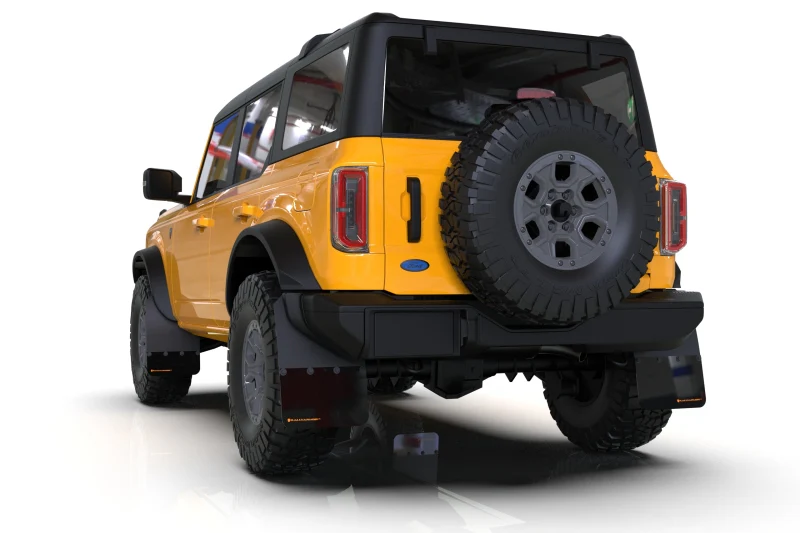 Rally Armor 21-25 Ford Bronco (Plstc Bmpr - NO Rptr/Sprt - NO RR/RB) Blk Mud Flap w/Cy Orange Logo - Image 2