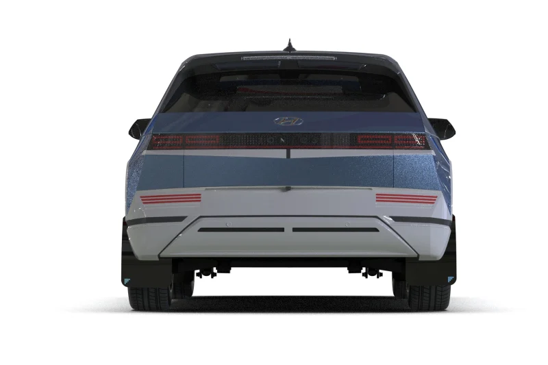 Rally Armor 22-24 Hyundai Ioniq 5 Black UR Mud Flap Light Blue Battery Logo - Image 2