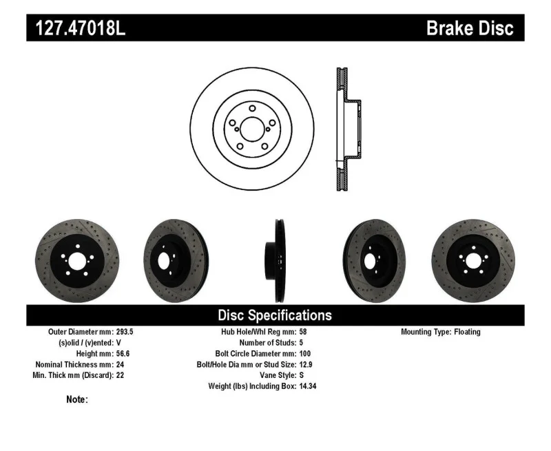 StopTech 02-10 Subaru WRX Slotted & Drilled Left Front Rotor (exc. STi) - Image 14