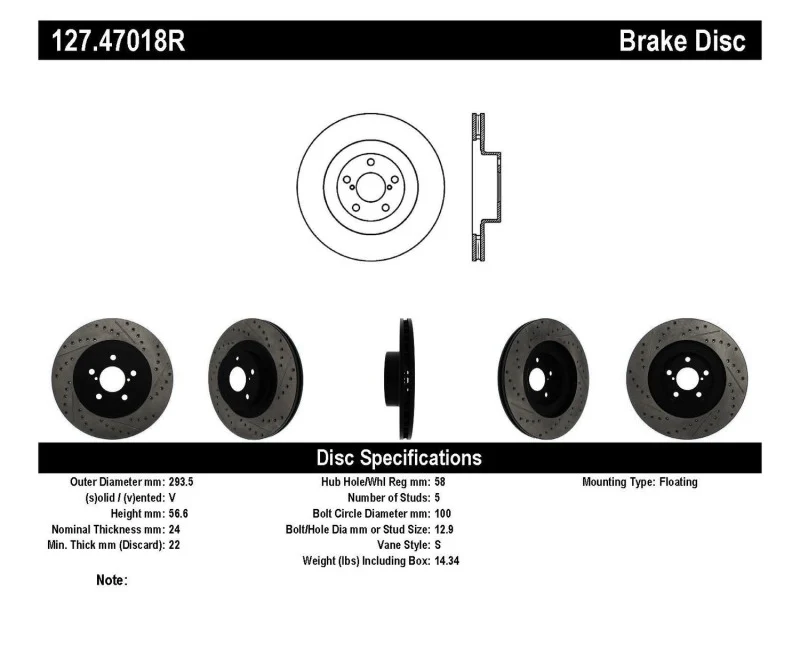 StopTech 02-10 Subaru WRX Slotted & Drilled Right Front Rotor (exc. STi) - Image 5