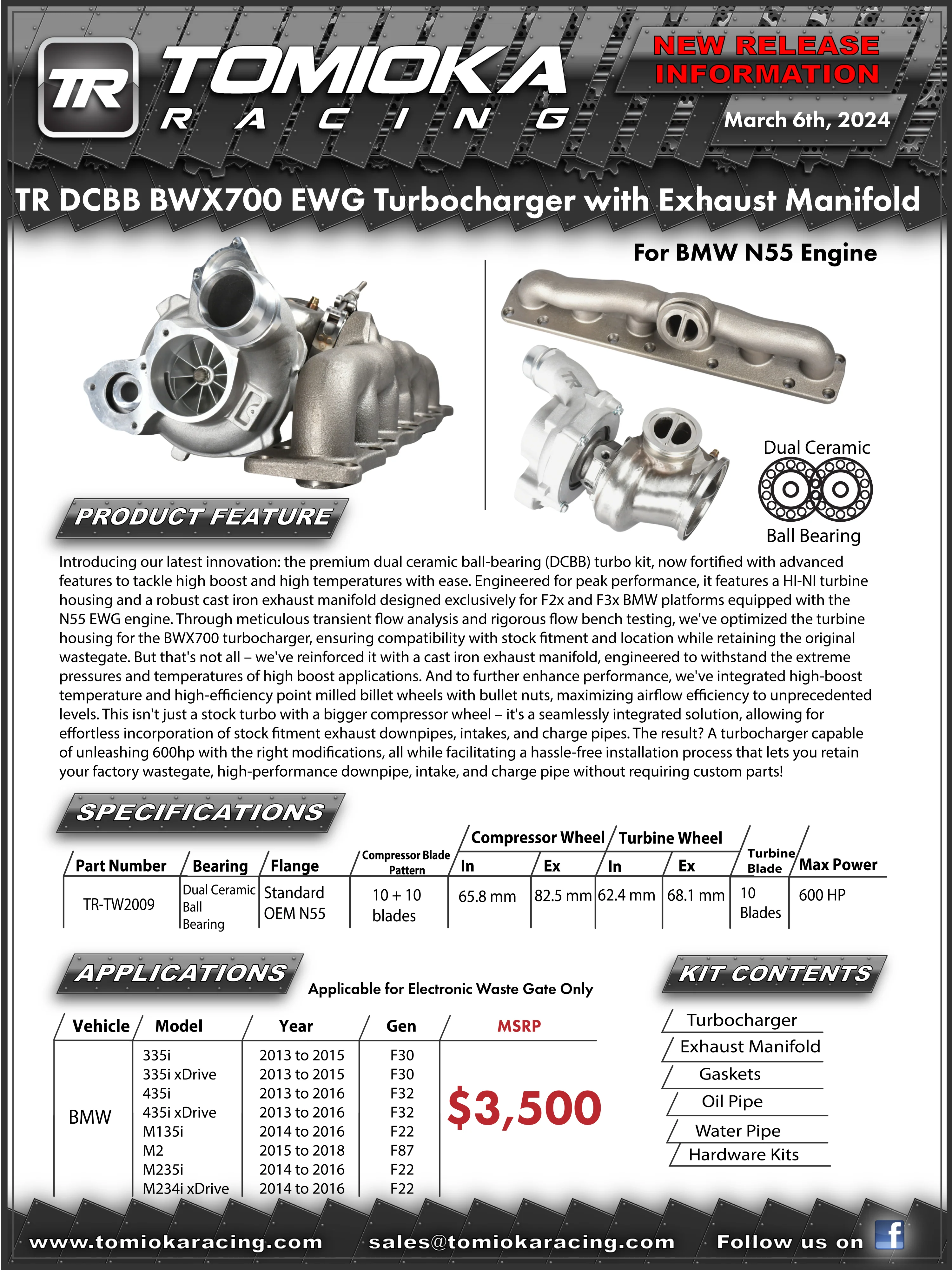 TR DCBB BWX700 700HP TR TW2009 Turbocharger with Exhaust Manifold for BMW N55 Engine - Image 7