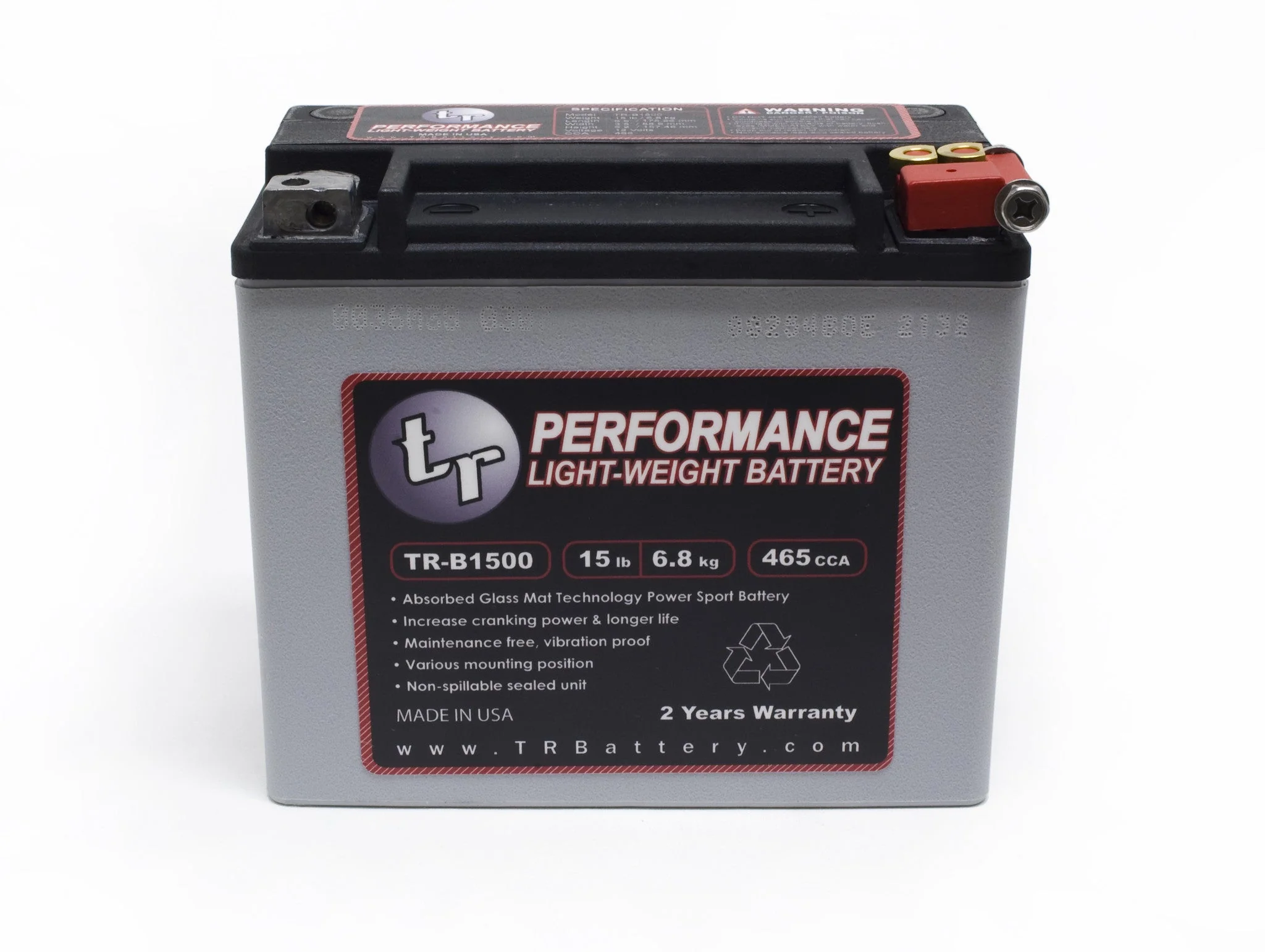 TR-B1500 15LBS AGM Lightweight Battery Street Use, Race Use, Track Use Universal Fit with Battery Tender (Optional) - Image 5