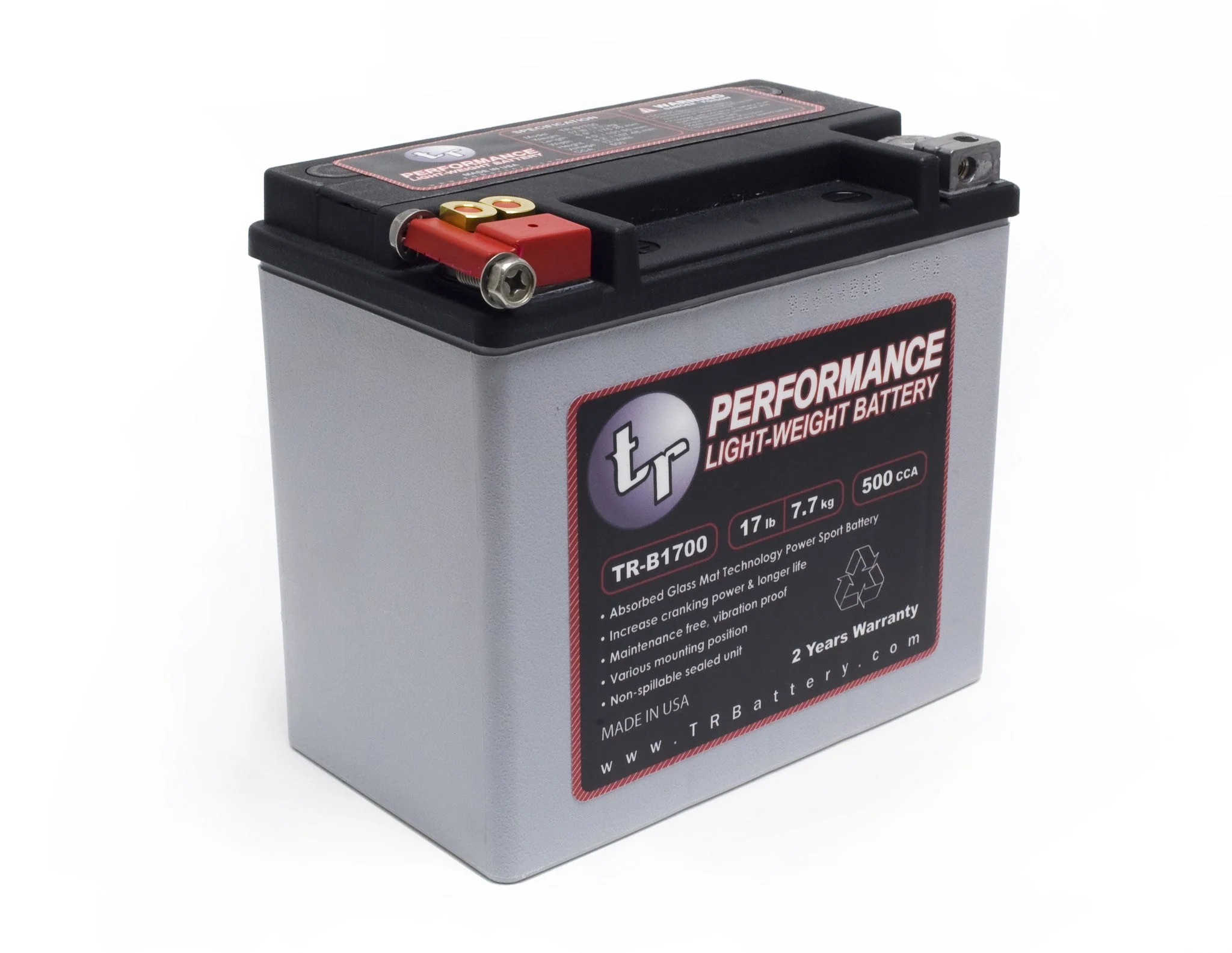 TR-B1700 17LBS AGM Lightweight Battery Street Use Race Use Track Use Universal Fit with Battery Tender (Optional) - Image 3
