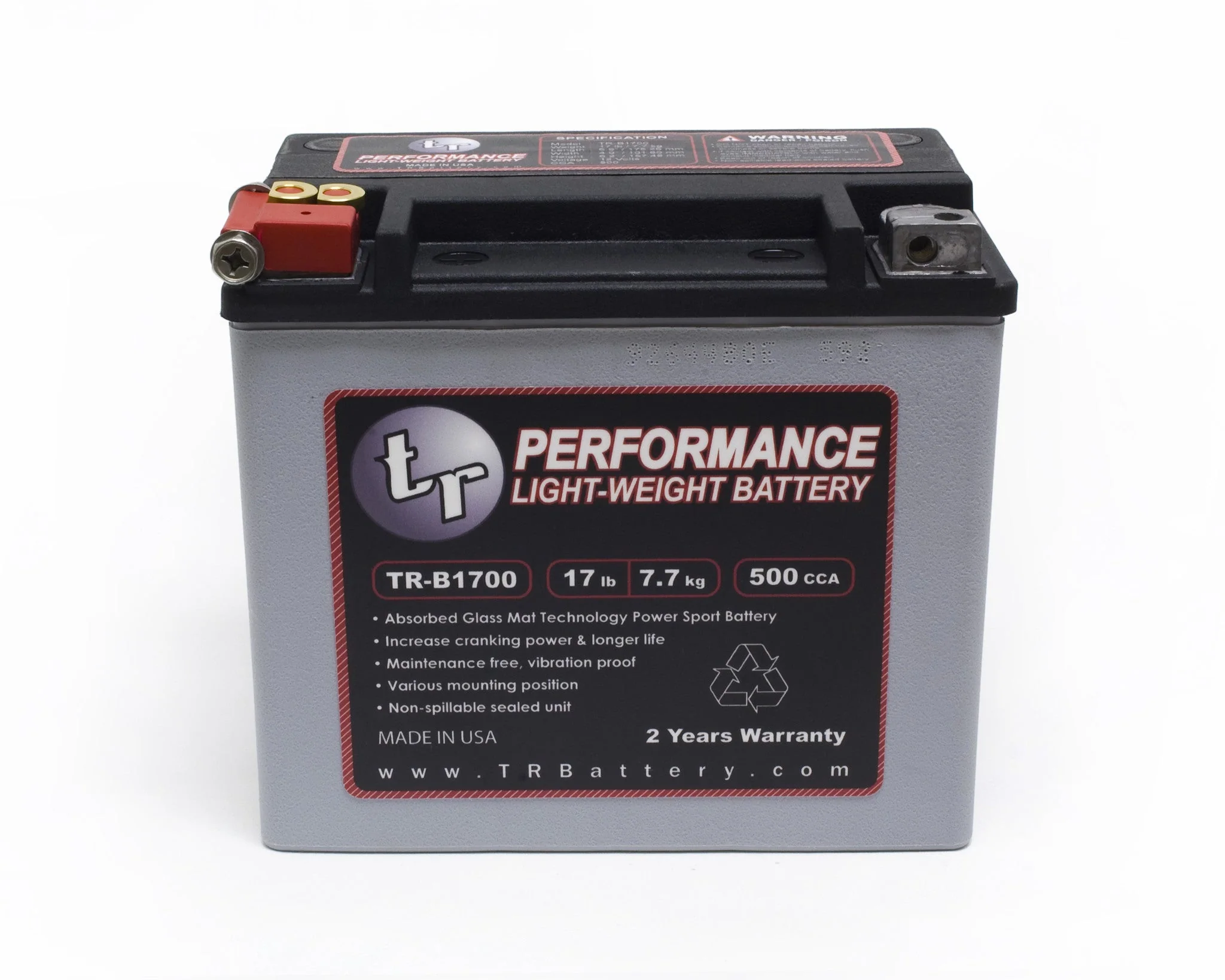 TR-B1700 17LBS AGM Lightweight Battery Street Use Race Use Track Use Universal Fit with Battery Tender (Optional) - Image 5