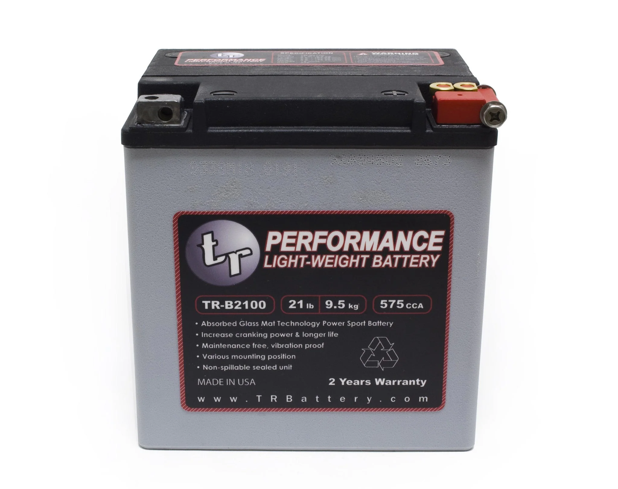 TR-B2100 21LBS AGM Lightweight Battery Street Use Race Use Track Use Universal Fit with Battery Tender (Optional) - Image 3