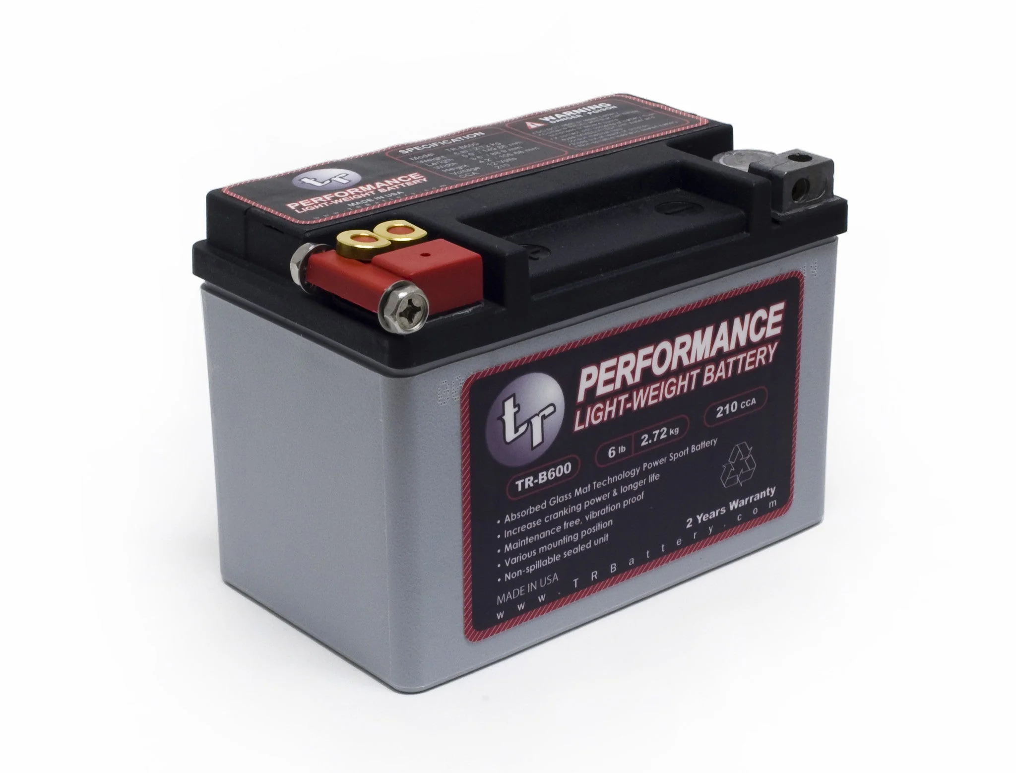 TR-B600 6LBS AGM Lightweight Battery Street Use Race Use Track Use Universal Fit with Battery Tender (Optional) - Image 3