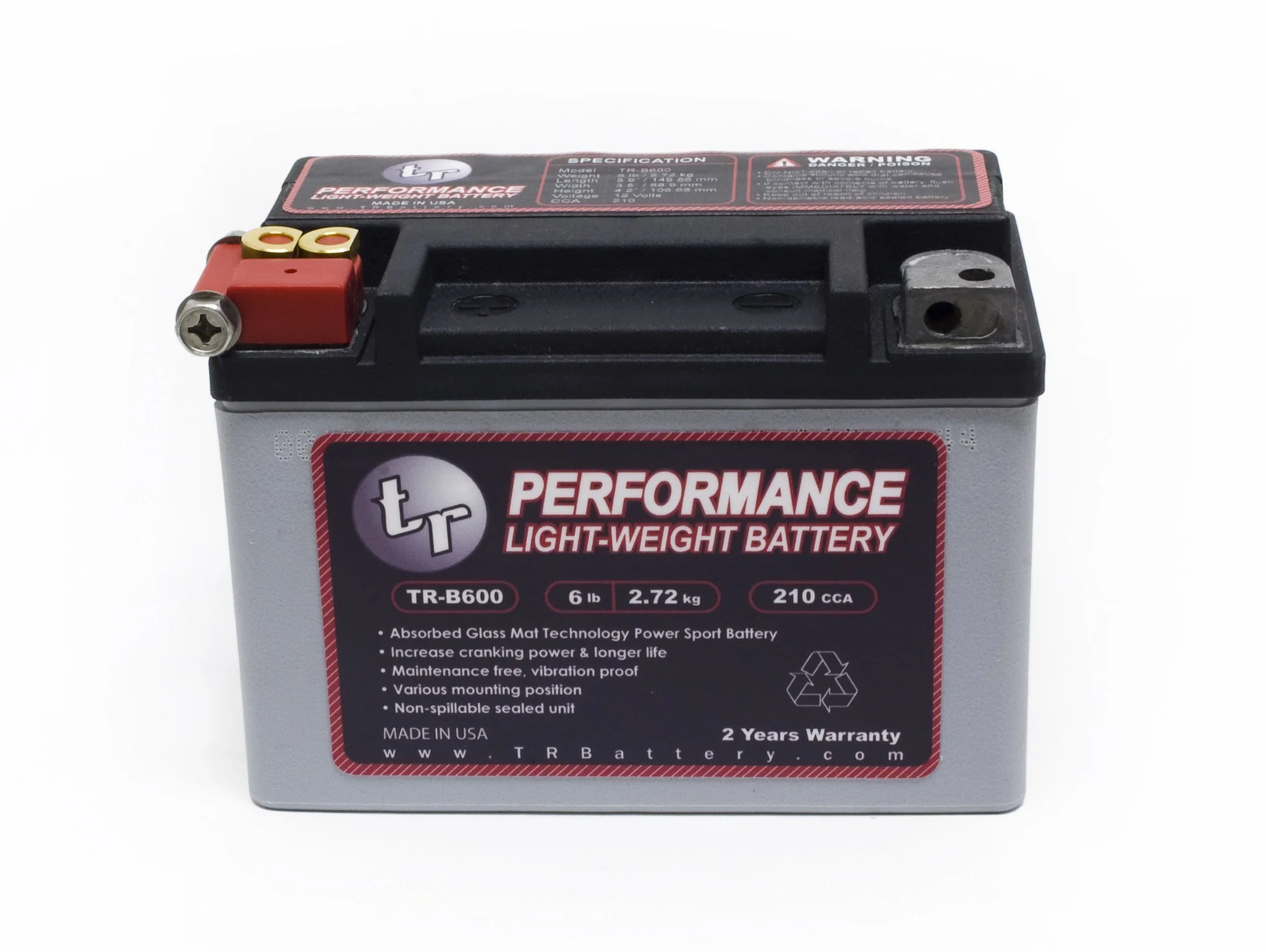 TR-B600 6LBS AGM Lightweight Battery Street Use Race Use Track Use Universal Fit with Battery Tender (Optional) - Image 4