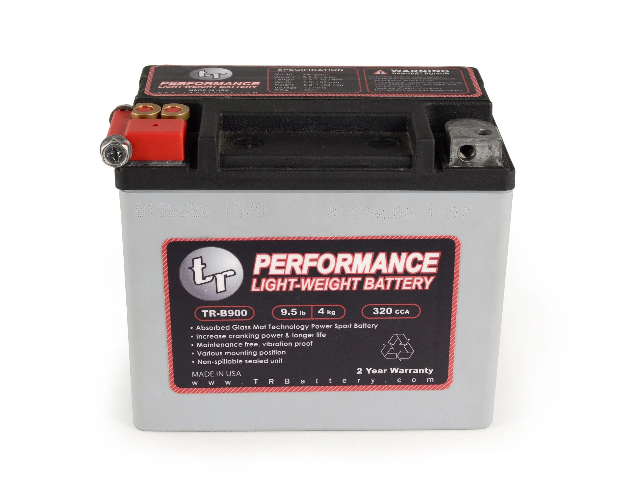TR-B900 9LBS AGM Lightweight Battery Street Use Track Use Race Use Universal Fit with CTEK Battery Tender (Optional) - Image 6