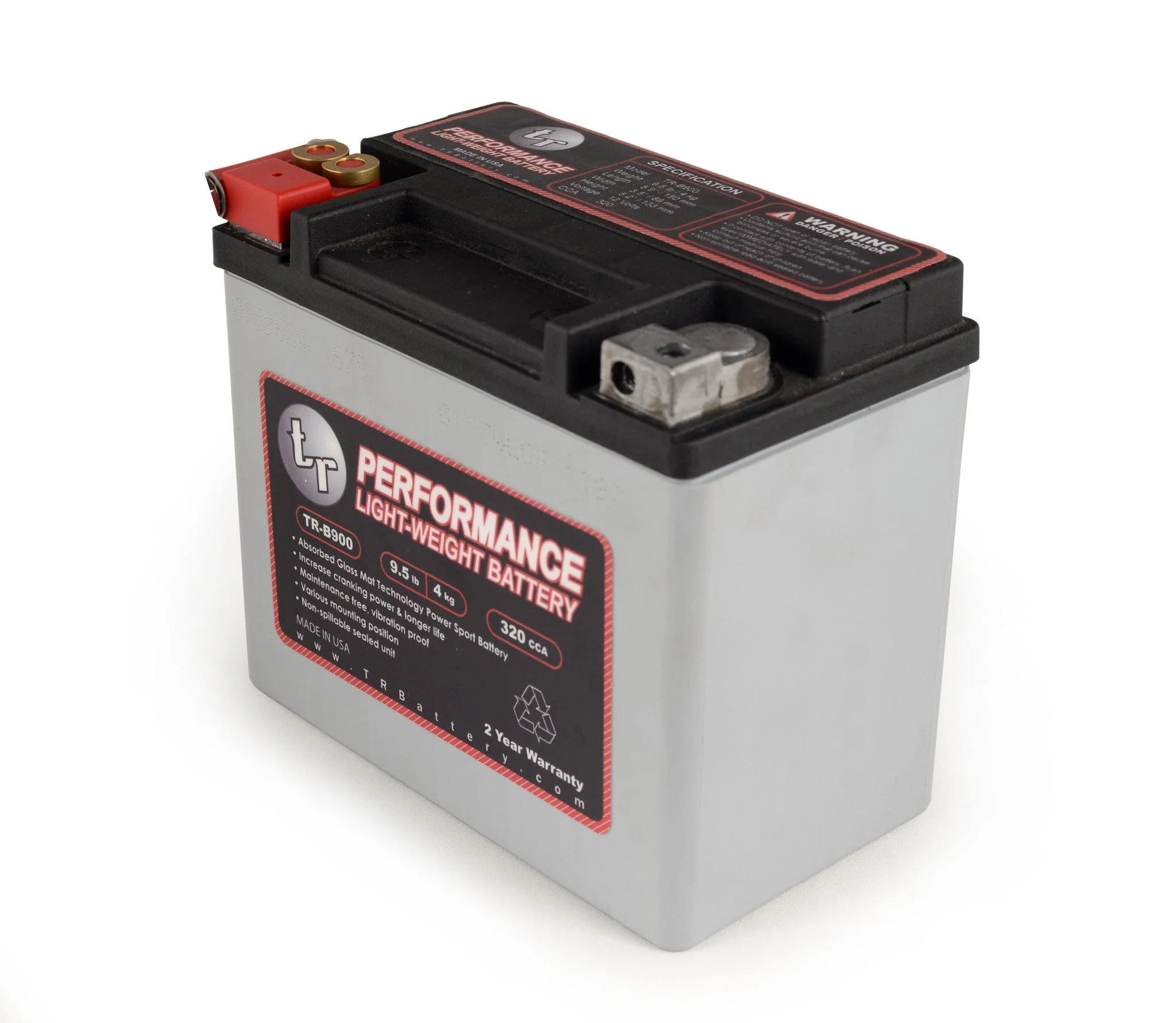 TR-B900 9LBS AGM Lightweight Battery Street Use Track Use Race Use Universal Fit with CTEK Battery Tender (Optional) - Image 7
